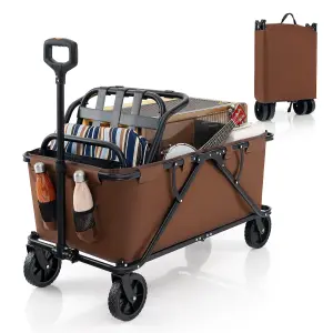 Costway Collapsible Foldable Wagon Heavy-Duty Wagon Cart w/ Adjustable Handlebar