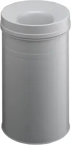 Durable Waste Paper Bin Metal Round 30 litre bin with fire extinguishing Lid TUV certified Grey