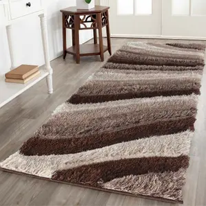 Modern Soft Waves Shimmer Shaggy Area Rugs Bronze 60x220 cm