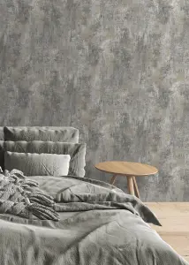 Muriva Charcoal Texture Distressed metallic effect Patterned Wallpaper