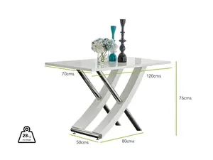 Furniturebox UK Mayfair 4 White High Gloss And Stainless Steel Dining Table And 4 Mustard Milan Chairs Set