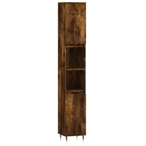 Berkfield Bathroom Cabinet Smoked Oak 30x30x190 cm Engineered Wood