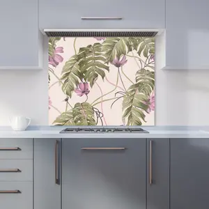 Pink Cosmos Flowers Premium Glass Kitchen Splashback W700mm x H750mm