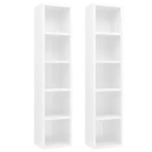 vidaXL CD Cabinets 2 pcs High Gloss White 21x16x93.5 cm Engineered Wood