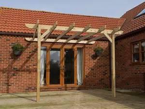 Lean to wooden garden pergola kit - Corbel design wall mounted gazebo, 3.6m x 4.2m (Natural finish)