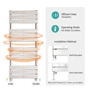 EMKE Chrome Flat Panel Heated Towel Rail Bathroom Ladder Radiator Warmer Central Heating Towel Rails 650 x 450 mm