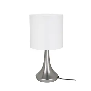 GoodHome Painswick Cylinder Satin White Nickel effect Table lamp