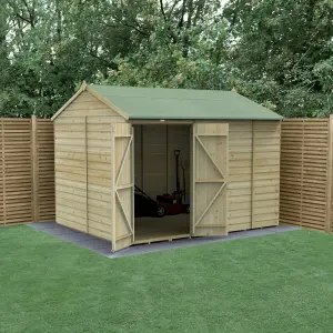 Forest Garden Beckwood 10x8 ft Reverse apex Natural timber Wooden 2 door Shed with floor (Base included)