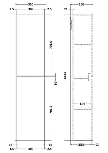 Square Wall Hung 2 Door Tall Bathroom Unit, 350mm - Textured Matt Metallic Slate