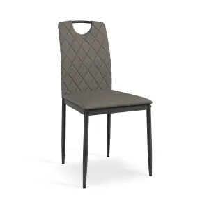 Aria Dining Table And Chairs -  Black Table Top w Black Legs + Monza Faux Leather Dining Chair Set Of 4 (Grey)