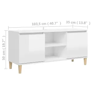 vidaXL TV Cabinet & Solid Wood Legs High Gloss White 103.5x35x50 cm