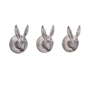 Melody Maison Set of 3 Antique White Hare Head Coat Hooks