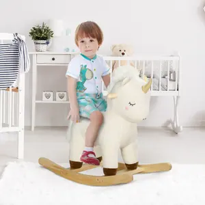 AIYAPLAY Rocking Horse with Unicorn Design, Sound, for 2-4 Years Old, White