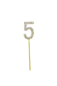 Gold 5 Sparkley Diamond Cake Topper Number 5 for Birthday Anniversary