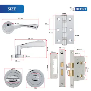 XFORT Polished Chrome Warped Lever On Rose Bathroom Pack, Complete Bathroom Set