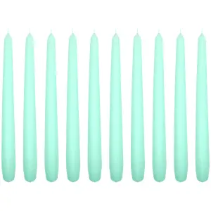 Tapered Dinner Candles, Pack of 10, Unscented, Long Burning Time, 24 cm / 19.45" (Fresh Mint, Matt)