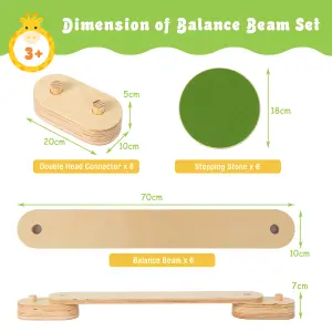 Costway Kids Wooden Balance Beam Toddler Gymnastics Beam w/ Colorful Steeping Stones