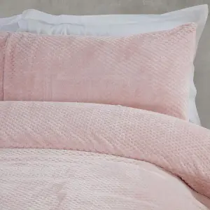 Sleepdown Blush Pink Waffle Teddy Fleece Duvet Quilt Cover Pillowcase Set Thermal Bedding Super king