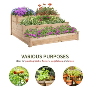 Outsunny Wooden Raised Bed 3-Tier Planter Kit Elevated Plant Box 124x124x56cm