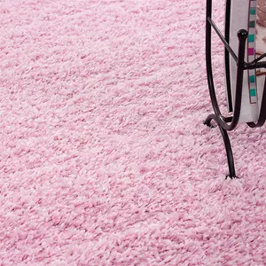 Abaseen 120cm Baby Pink Thick Pile Soft Shaggy Modern Circluar Rug