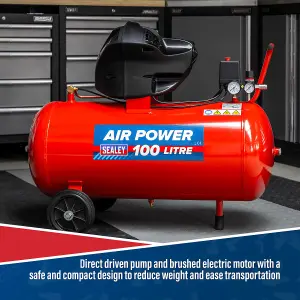 Sealey Air Compressor 100L V-Twin Direct Drive 3hp Oil Free SAC10030F