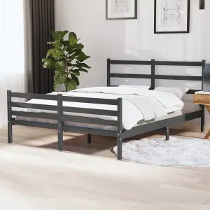 Berkfield Bed Frame Solid Wood Pine 140x190 cm Grey