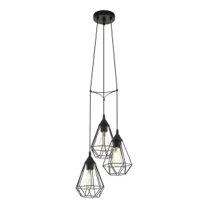 Hanging Ceiling Pendant Light Black Wire Cage 3x E27 Geometric Multi Lamp