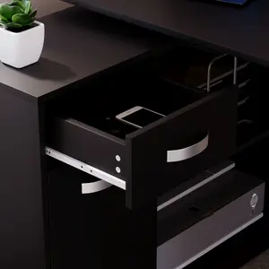 Vida Designs Longton Black Adjustable L-Shaped Computer Desk with Shelves, Drawer and Door