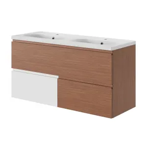 GoodHome Levanna Double Gloss White Rectangular Vanity Basin (W)120.6cm