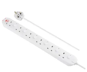 Masterplug SWSRG6210N-BD 6 socket 13A Switched Surge protected White Extension lead, 2m