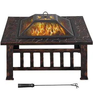 Yaheetech Copper Outdoor Square Fire Pit with Cover and Poker