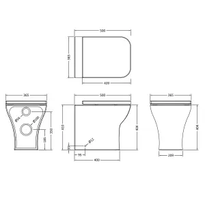 Square Rimless Back to Wall Toilet Pan with Soft Close Seat & Concealed Cistern Gun Metal Plate Button