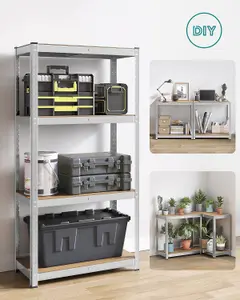 SONGMICS 4-Tier Shelving Unit, Steel Storage Shelf, Shelving Unit for Storage, Boltless, for Garage, Shed, Silver