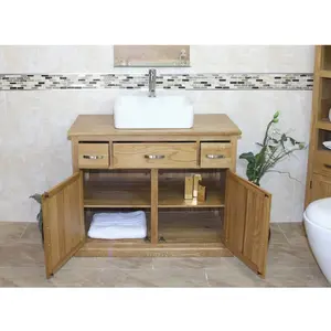 Frederick Solid Oak 1000mm Free-Standing Vanity Unit with Basin & Faucet