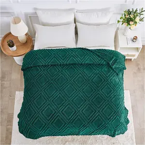 Large Sherpa Fleece Blanket  Fluffy Throw For Sofas, Bed, Armchair Jacquard Pattern King Size Throw Thermal Dark Green