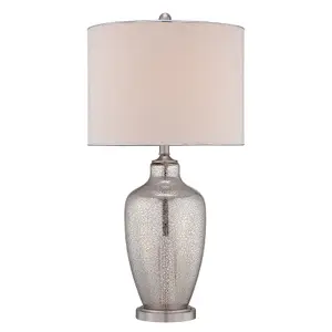 Table Lamp Glass Base Beige Linen Shade Silver Trim Mercury Glass LED E27 100W