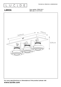 Lucide Landa Modern Ceiling Spotlight Bar - LED Dim to warm - GU10 - 3x5W 2200K/3000K - White