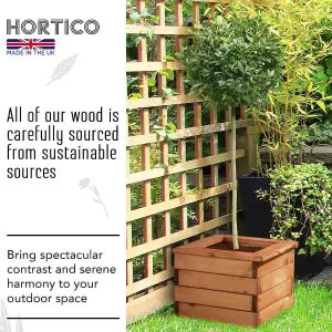 Set of 2 HORTICO™ Wooden Planter, 41cm Square Planter Box, Made in the UK Scandinavian Red Wood Outdoor Plant Pots H31 L41 W41 cm