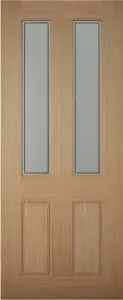 4 panel Frosted Glazed Wooden White oak veneer External Front door, (H)1981mm (W)838mm