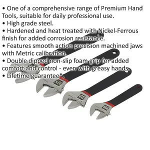 4 Piece Adjustable Wrench Set - 150mm 200mm 250mm 300mm - Machined Jaws - Metric