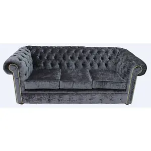 Chesterfield Handmade 3 Seater Sofa Settee Pastiche Steel Grey Velvet Fabric In Classic Style