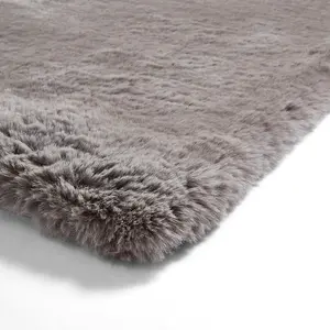 Grey Shaggy Plain Modern Machine Made Polyester Easy to Clean Rug for Living Room and Bedroom-80cm X 150cm