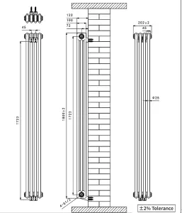 Right Radiators 1800x202 mm Vertical Traditional 3 Column Cast Iron Style Radiator Raw Metal