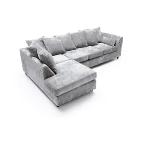 Harriet Crushed Chenille Large Left Facing Corner Sofa in Light Grey