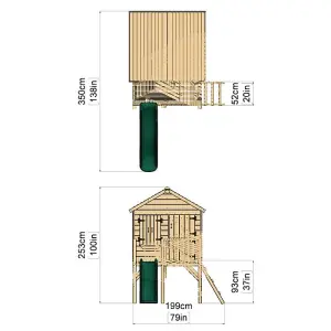 Rebo 5FT x 5FT Childrens Wooden Garden Playhouse on Deck + 6ft Slide- Nightingale Green