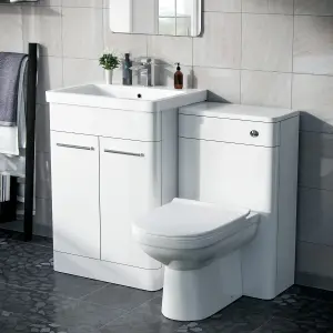 Nes Home Afern 600mm Vanity Basin Unit, WC Unit & Elso Back to Wall Toilet White