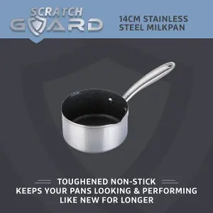 Prestige Scratch Guard Silver Round Stainless Steel Induction Suitable Non-Stick Milk Pan 14cm