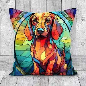 Faux Suede Cushion Stained Glass Effect Dachshund Dog Print 45cm x 45cm