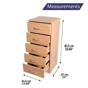 Tall chest of 5 drawers Beech Bedroom furniture