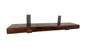 Reclaimed Wooden Shelf with Bracket Bent Up 7" 170mm - Colour Dark Oak - Length 100cm